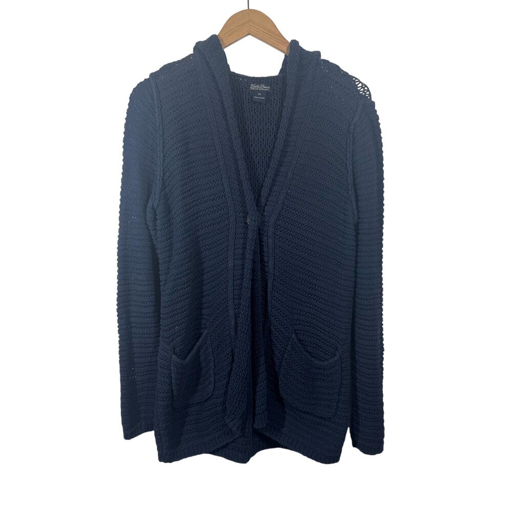 Lucky Brand Cardigan Women Size XL Blue Knit Chore Pocket Button Closure Spring